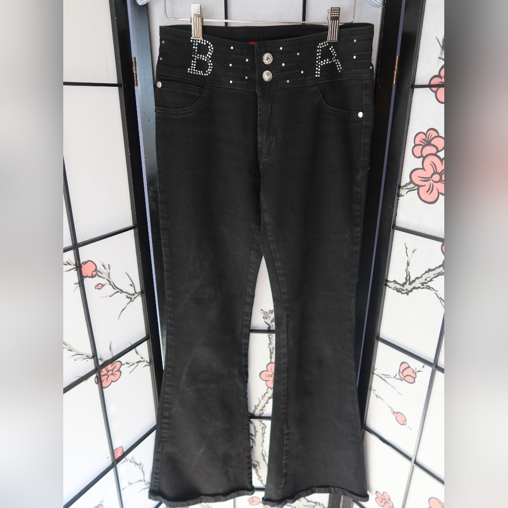 Red Hot Black Flared Jeans with Rhinestone Detail Size 30